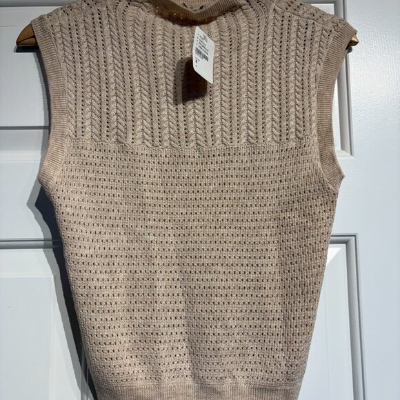 NWT - Free People Oatmeal Cable Knit Mock Neck Sleeveless Sweater Vest (S) - Picture 2 of 4